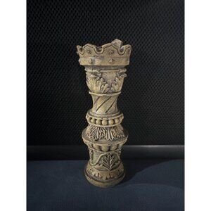 Vintage Crown Chess Piece-Inspired Decorative Figurine Tall Rustic Aged Look
